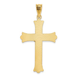 14k Yellow Gold Crucifix Cross Pendant with Satin and Mirror Finish, Jesus Figure, Fleur de Lis Detail