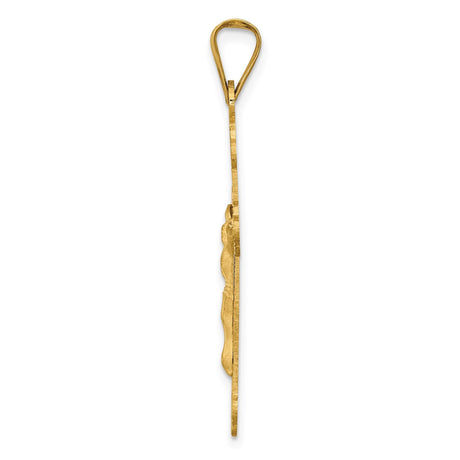 14k Yellow Gold Budded Crucifix Pendant, Satin and High Polish Christian Cross Charm