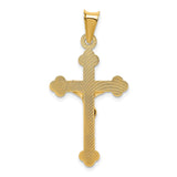 14k Yellow Gold Budded Crucifix Pendant, Satin and High Polish Christian Cross Charm