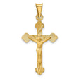 14k Yellow Gold Budded Crucifix Pendant, Satin and High Polish Christian Cross Charm