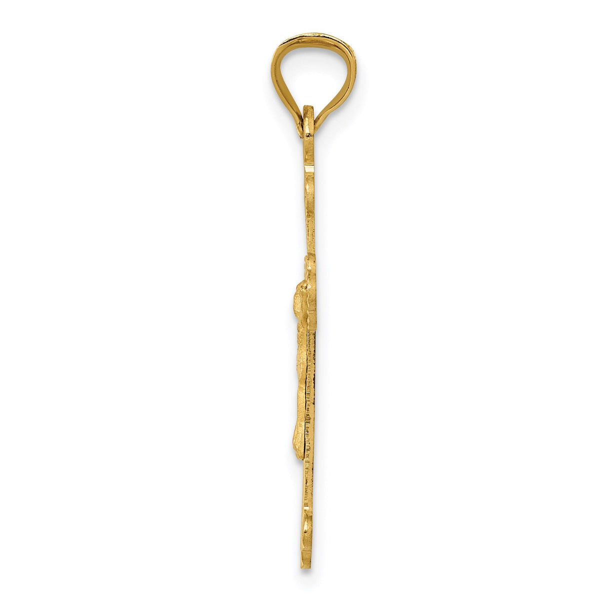 14k Yellow Gold Crucifix Pendant with Satin Finish, Baroque Catholic Religious Charm