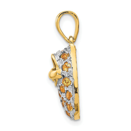 Prong-Set November Citrine Baby Shoe 15x10 mm 2.4 gr Charm Pendant in Real 14k Multi-Tone Gold