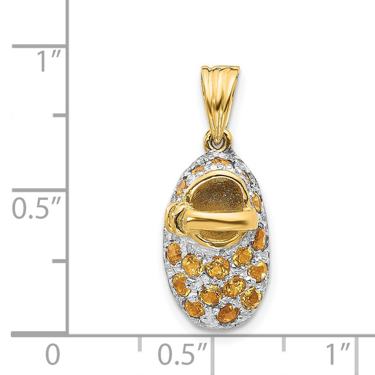 Prong-Set November Citrine Baby Shoe 15x10 mm 2.4 gr Charm Pendant in Real 14k Multi-Tone Gold