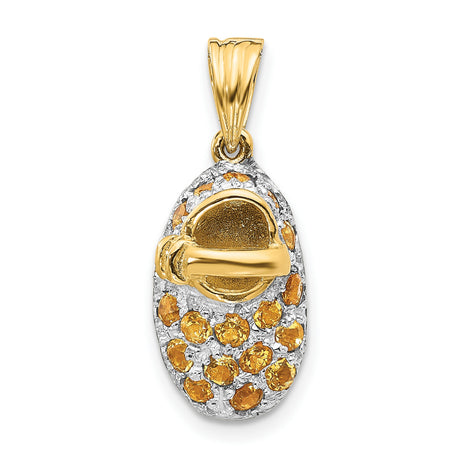 Prong-Set November Citrine Baby Shoe 15x10 mm 2.4 gr Charm Pendant in Real 14k Multi-Tone Gold