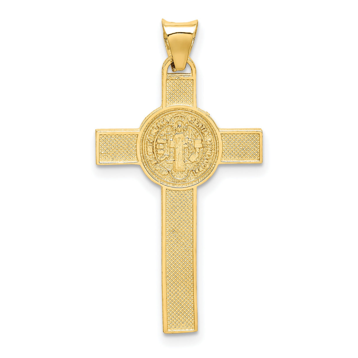 Textured Yellow Gold INRI Saint Benedict Latin Crucifix Charm Pendant in Real 14k Multi-Tone Gold