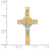 Textured Yellow Gold INRI Saint Benedict Latin Crucifix Charm Pendant in Real 14k Multi-Tone Gold