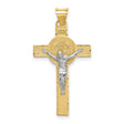 Textured Yellow Gold INRI Saint Benedict Latin Crucifix Charm Pendant in Real 14k Multi-Tone Gold