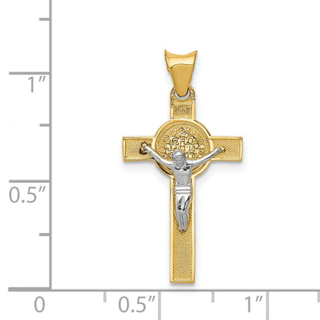 14k Multi-Tone Gold Crucifix Pendant with Saint Benedict Medal and INRI Cross