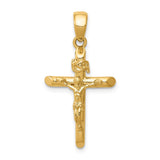 14k Yellow Gold Crucifix Pendant with INRI Inscription and Christ Figure