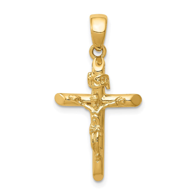 14k Yellow Gold Crucifix Pendant with INRI Inscription and Christ Figure