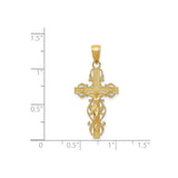 14k Yellow Gold Crucifix Pendant with Christ Figure, Filigree Scroll Cross Design