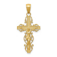 14k Yellow Gold Crucifix Pendant with Christ Figure, Filigree Scroll Cross Design
