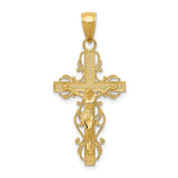 14k Yellow Gold Crucifix Pendant with Christ Figure, Filigree Scroll Cross Design