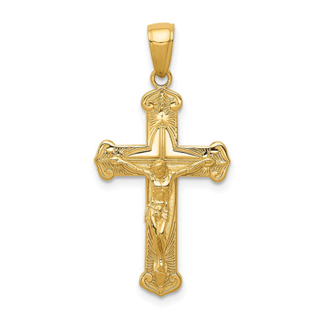 14k Yellow Gold Crucifix Cross Pendant with Patonce Passion Jesus Design