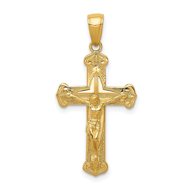 14k Yellow Gold Crucifix Cross Pendant with Patonce Passion Jesus Design