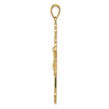 14k Yellow Gold Crucifix Pendant with Sunburst Engraving, INRI Baroque Latin Cross Charm