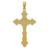 14k Yellow Gold Crucifix Pendant with Sunburst Engraving, INRI Baroque Latin Cross Charm