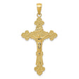 14k Yellow Gold Crucifix Pendant with Sunburst Engraving, INRI Baroque Latin Cross Charm