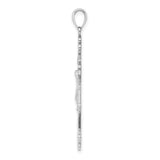 14k White Gold Crucifix Pendant with INRI and Fleur de Lis Design for Men and Women