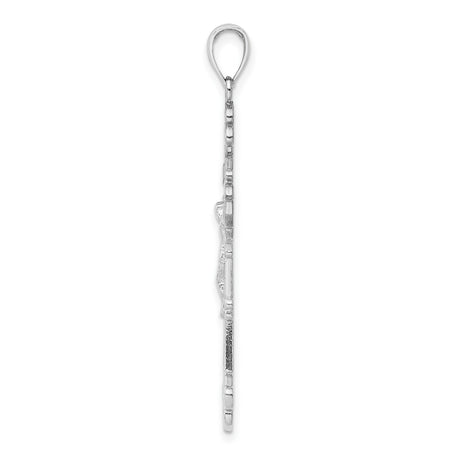 14k White Gold Crucifix Pendant with INRI and Fleur de Lis Design for Men and Women