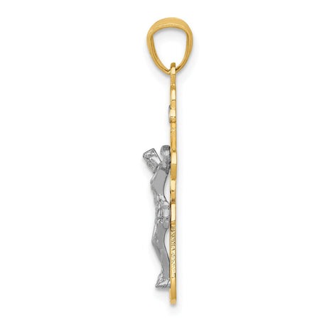 14k Two-Tone Gold Crucifix Cross Pendant with Sterling Silver Detail and INRI for Men and Women