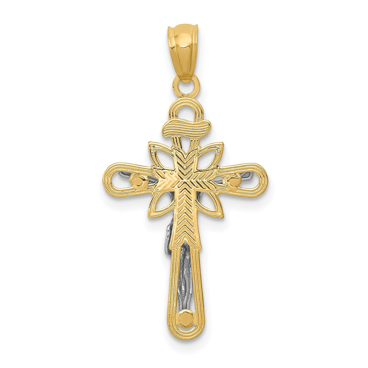 Passion Crucifix Charm Pendant in Real 14k Multi-Tone Gold