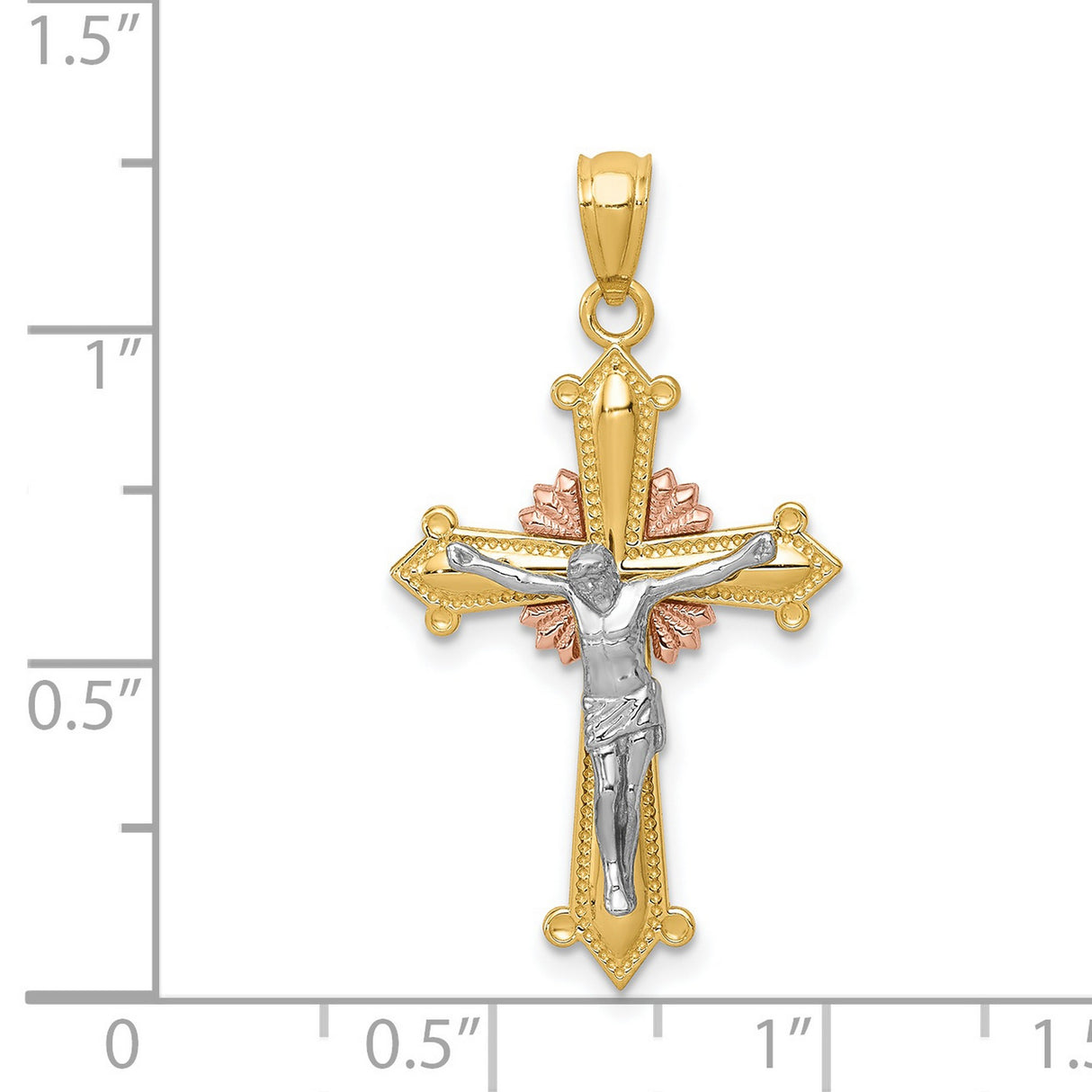 Polished Crucifix Charm Pendant in Real 14k Multi-Tone Gold