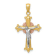 Polished Crucifix Charm Pendant in Real 14k Multi-Tone Gold