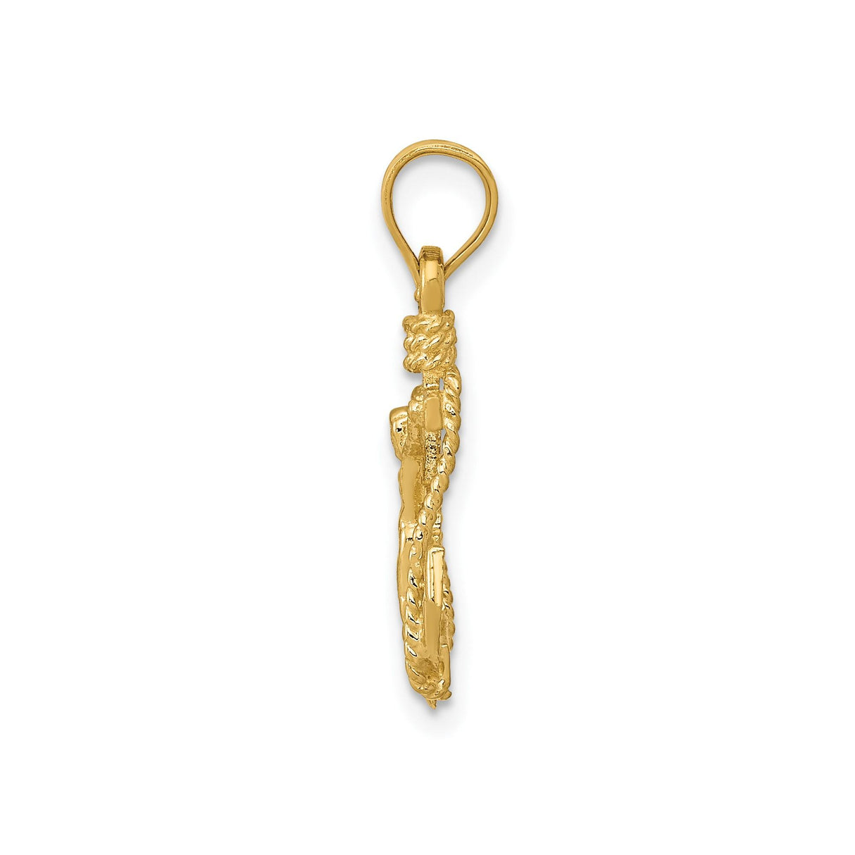 14k Yellow Gold Crucifix Anchor Pendant with Rope Detailing, Nautical Religious Charm