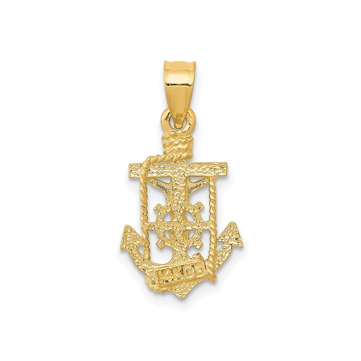 14k Yellow Gold Crucifix Anchor Pendant with Rope Detailing, Nautical Religious Charm