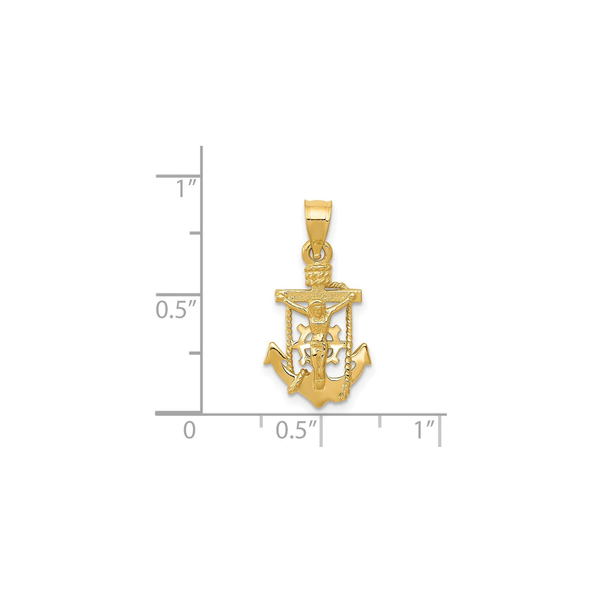 14k Yellow Gold Crucifix Anchor Pendant with Rope Detailing, Nautical Religious Charm