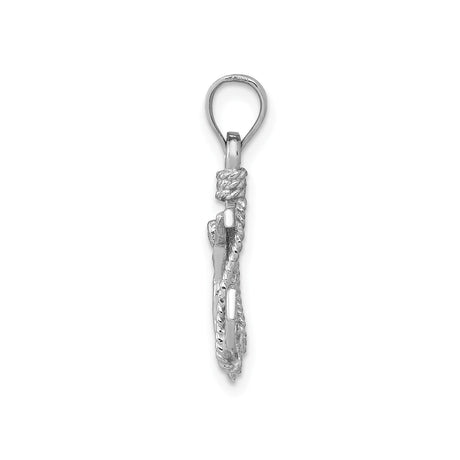 14k White Gold Crucifix Cross Pendant with Anchor and Rope Design