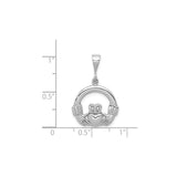 14k White Gold Claddagh Pendant with Heart, Hands, and Crown Emblem, Celtic Symbol of Love and Loyalty