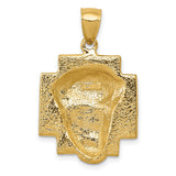 Polished Face Of Jesus Crown of Thorns Cross Charm Pendant in Real 14k Yellow Gold