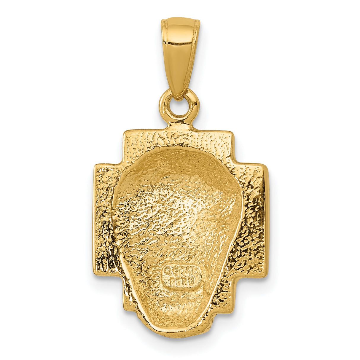 Polished Face Of Jesus Crown of Thorns Cross Charm Pendant in Real 14k Yellow Gold