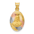 Polished Sagrado Corazon de Jesus Oval Medal Charm Pendant in Real 14k Multi-Tone Gold