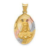 Polished Sagrado Corazon de Jesus Oval Medal Charm Pendant in Real 14k Multi-Tone Gold