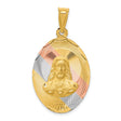 Polished Sagrado Corazon de Jesus Oval Medal Charm Pendant in Real 14k Multi-Tone Gold