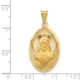 Polished Sagrado Corazon de Jesus Oval Medal Charm Pendant in Real 14k Yellow Gold