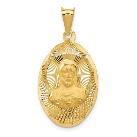 Polished Sagrado Corazon de Jesus Oval Medal Charm Pendant in Real 14k Yellow Gold