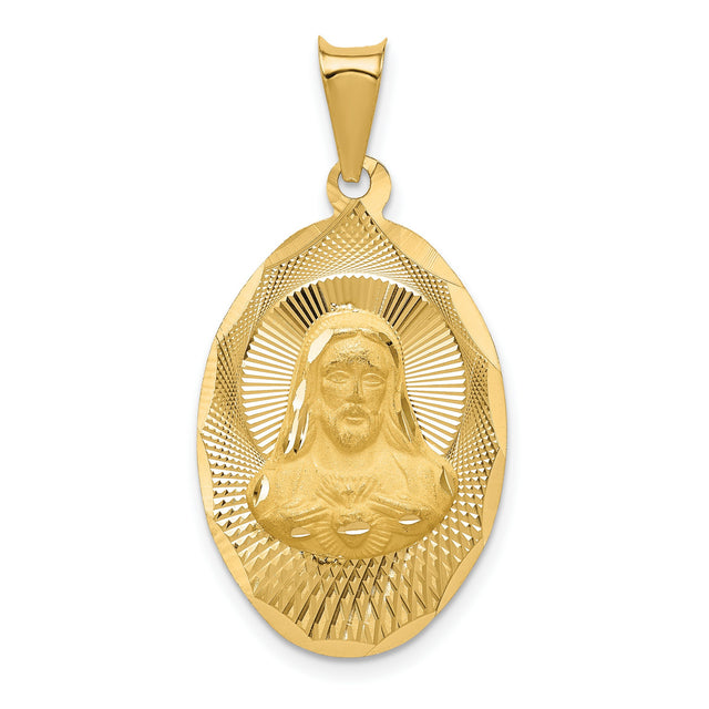 Polished Sagrado Corazon de Jesus Oval Medal Charm Pendant in Real 14k Yellow Gold