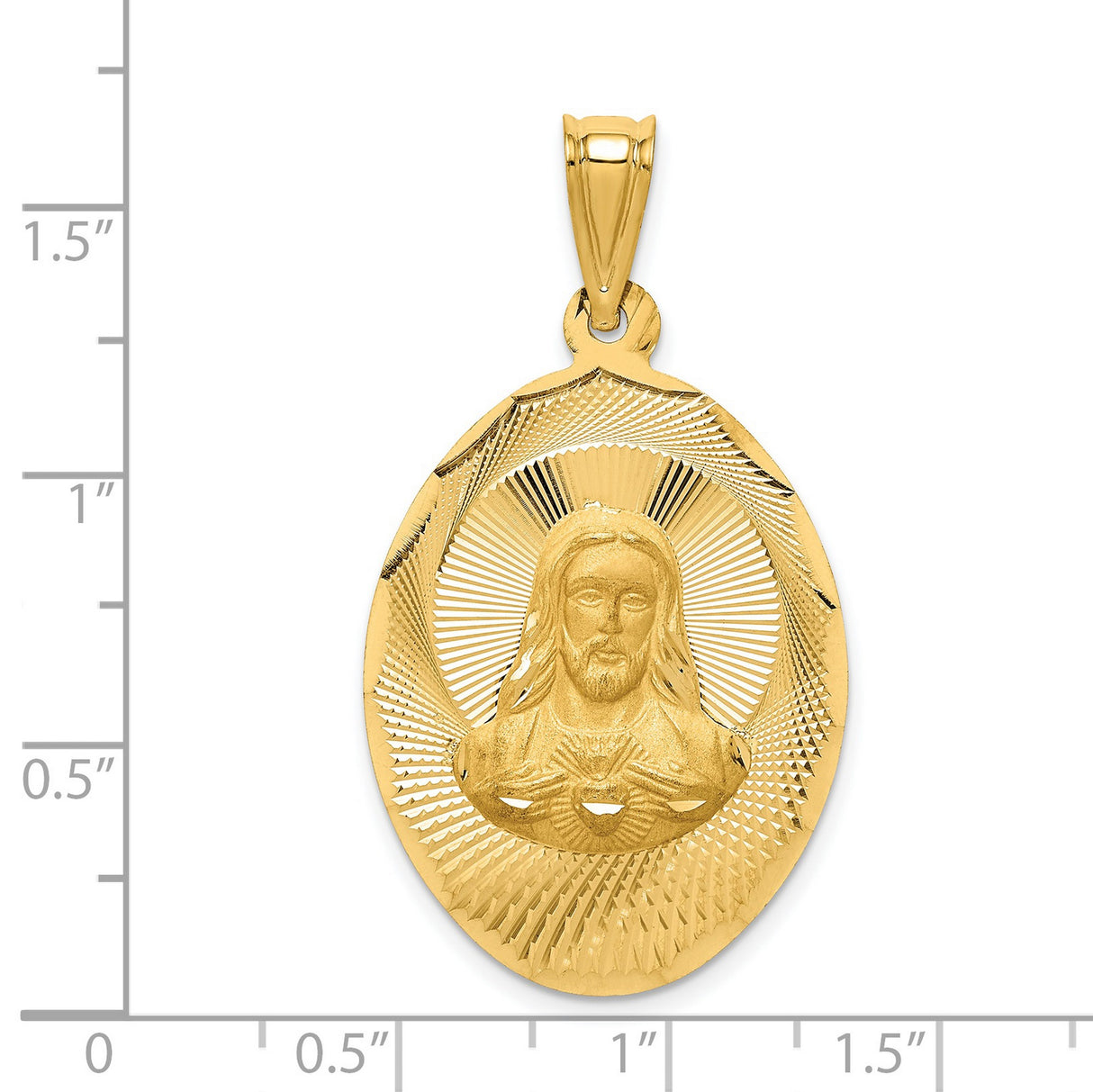 Polished Sagrado Corazon de Jesus Oval Medal Charm Pendant in Real 14k Yellow Gold