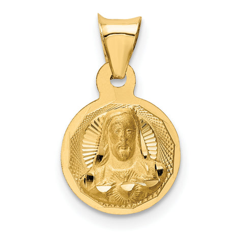 Polished Sagrado Corazon de Jesus Round Medal Charm Pendant in Real 14k Yellow Gold