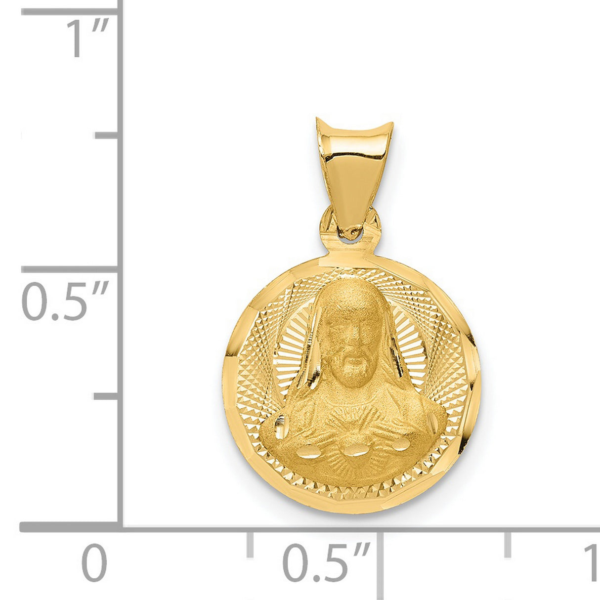 Polished Sagrado Corazon de Jesus Round Medal Charm Pendant in Real 14k Yellow Gold