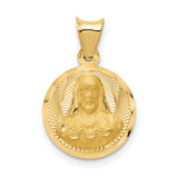 Polished Sagrado Corazon de Jesus Round Medal Charm Pendant in Real 14k Yellow Gold