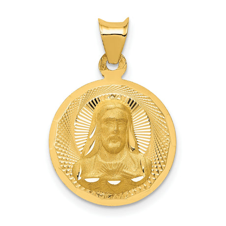 Polished Sagrado Corazon de Jesus Round Medal Charm Pendant in Real 14k Yellow Gold