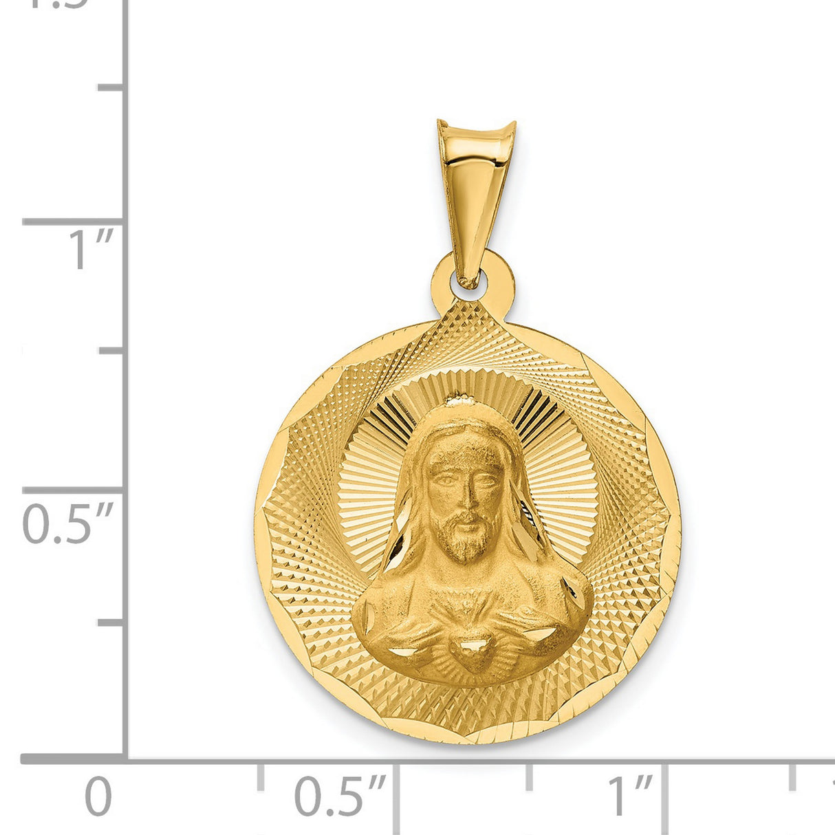 Polished Sagrado Corazon de Jesus Round Medal Charm Pendant in Real 14k Yellow Gold