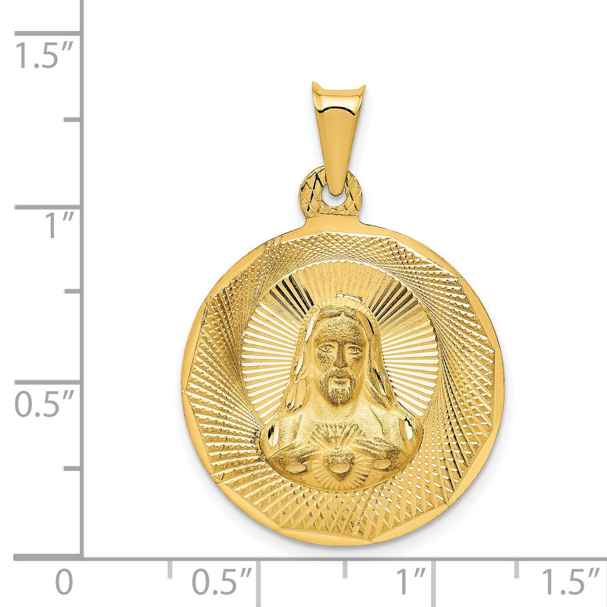 Polished Sagrado Corazon de Jesus Round Medal Charm Pendant in Real 14k Yellow Gold