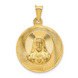 Polished Sagrado Corazon de Jesus Round Medal Charm Pendant in Real 14k Yellow Gold