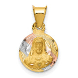 Polished Sagrado Corazon de Jesus Round Medal Charm Pendant in Real 14k Multi-Tone Gold